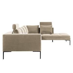 Ecksofa MADISON mit Ottomane Samt - Samt Shyla: Beige - Breite: 319 cm - Ottomane davorstehend rechts