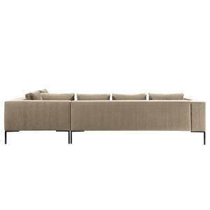 Ecksofa MADISON mit Ottomane Samt - Samt Shyla: Beige - Breite: 319 cm - Ottomane davorstehend rechts