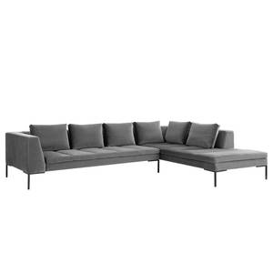 Ecksofa MADISON mit Ottomane Samt - Samt Shyla: Grau - Breite: 319 cm - Ottomane davorstehend rechts