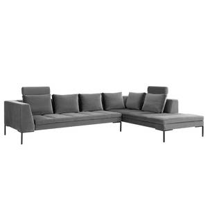 Ecksofa MADISON mit Ottomane Samt - Samt Shyla: Grau - Breite: 319 cm - Ottomane davorstehend rechts