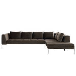 Ecksofa MADISON mit Ottomane Samt - Samt Shyla: Taupe - Breite: 319 cm - Ottomane davorstehend rechts