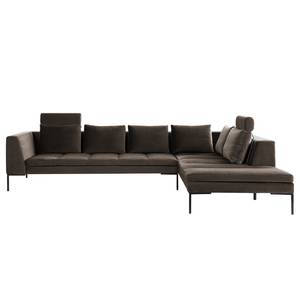 Ecksofa MADISON mit Ottomane Samt - Samt Shyla: Taupe - Breite: 319 cm - Ottomane davorstehend rechts