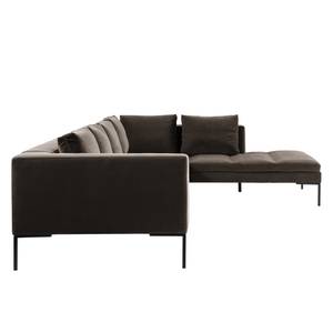 Ecksofa MADISON mit Ottomane Samt - Samt Shyla: Taupe - Breite: 319 cm - Ottomane davorstehend rechts