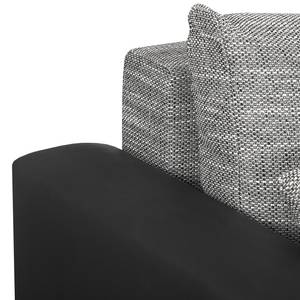 Canapé d'angle Mahia (convertible) Imitation cuir / Tissu structuré - Noir / Gris - Méridienne longue à gauche (vue de face)
