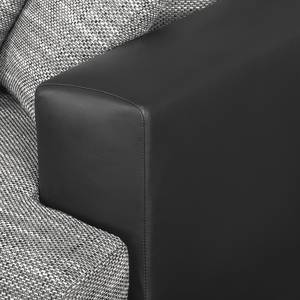 Canapé d'angle Mahia (convertible) Imitation cuir / Tissu structuré - Noir / Gris - Méridienne longue à gauche (vue de face)