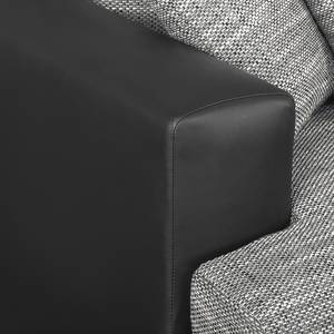 Canapé d'angle Mahia (convertible) Imitation cuir / Tissu structuré - Noir / Gris - Méridienne longue à droite (vue de face)