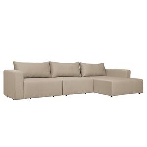 Ecksofa Mandalay II (mit Schlaffunktion) Webstoff - Stoff Zahira: Beige-Grau - Ottomane davorstehend rechts