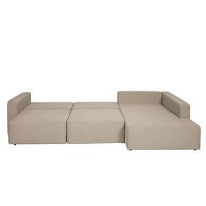 Ecksofa Mandalay II (mit Schlaffunktion) Webstoff - Stoff Zahira: Beige-Grau - Ottomane davorstehend rechts