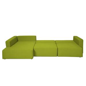 Ecksofa Mandalay II (mit Schlaffunktion) Webstoff - Stoff Zahira: Limette - Ottomane davorstehend links