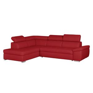 Ecksofa Manono Echtleder / Kunstleder Rot - Longchair davorstehend links - Schlaffunktion