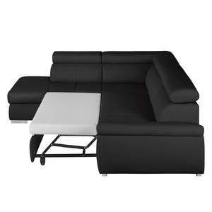 Ecksofa Manono Echtleder / Kunstleder Schwarz - Longchair davorstehend links - Schlaffunktion