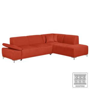 Boxspring-Ecksofa Maradi Webstoff Ziegelrot - Longchair davorstehend rechts - Keine Funktion