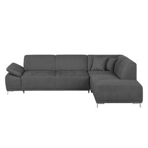 Boxspring-Ecksofa Maradi Webstoff Dunkelgrau - Longchair davorstehend rechts - Sitztiefenverstellung