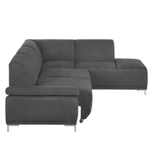 Boxspring-Ecksofa Maradi Webstoff Dunkelgrau - Longchair davorstehend rechts - Sitztiefenverstellung