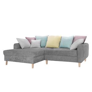 Ecksofa Margate Microfaser Microfaser - Grau - Longchair davorstehend links - Mit Hocker