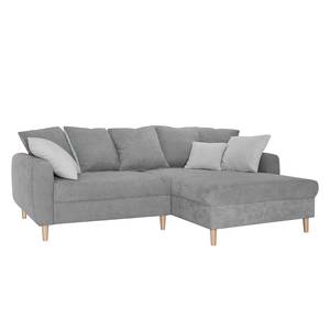 Ecksofa Margate Microfaser Microfaser - Grau - Longchair davorstehend rechts - Mit Hocker