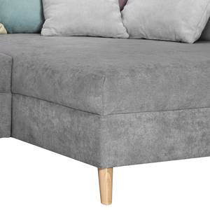 Ecksofa Margate Microfaser Grau - Longchair davorstehend rechts - Mit Hocker