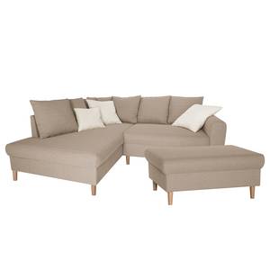 Ecksofa Margate Webstoff Beige - Ottomane davorstehend links - Mit Hocker