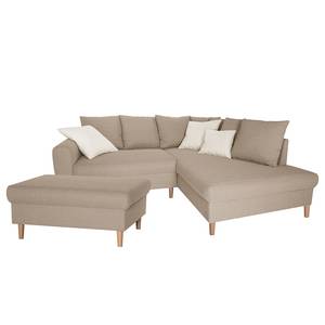 Ecksofa Margate Webstoff Webstoff - Beige - Ottomane davorstehend rechts - Mit Hocker