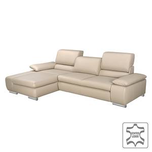 Ecksofa Masca II Echtleder Echtleder - Beige - Longchair davorstehend links - Schlaffunktion