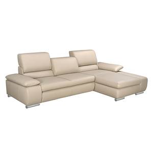 Ecksofa Masca II Echtleder Echtleder - Beige - Longchair davorstehend rechts - Schlaffunktion