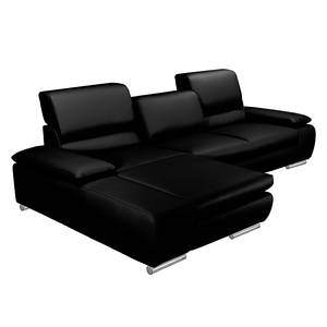 Ecksofa Masca II Echtleder Schwarz - Longchair davorstehend links - Keine Funktion