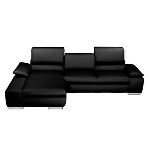 Ecksofa Masca II Echtleder Echtleder - Schwarz - Longchair davorstehend links - Schlaffunktion