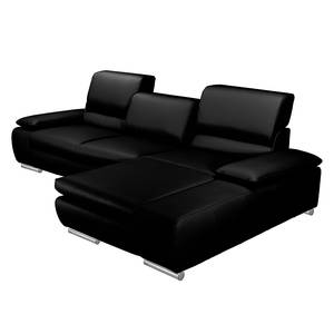 Ecksofa Masca II Echtleder Schwarz - Longchair davorstehend rechts - Schlaffunktion