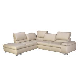 Ecksofa Masca I Echtleder Beige - Longchair davorstehend links - Schlaffunktion