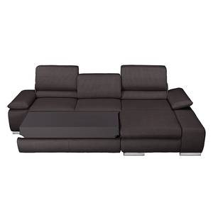 Ecksofa Masca II Strukturstoff Braun - Longchair davorstehend rechts - Schlaffunktion