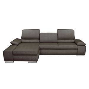 Ecksofa Masca II Strukturstoff Grau / Braun - Longchair davorstehend links - Schlaffunktion