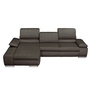 Ecksofa Masca II Strukturstoff Grau / Braun - Longchair davorstehend links - Schlaffunktion