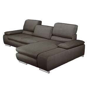 Ecksofa Masca II Strukturstoff Grau / Braun - Longchair davorstehend rechts - Schlaffunktion