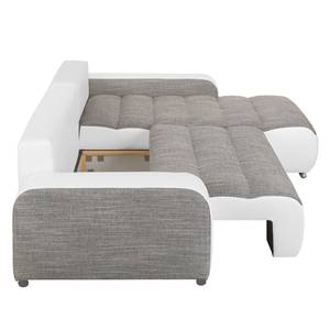Hoekbank Mawson I (met slaapfunctie) kunstleer/structuurstof - longchair aan beide zijden monteerbaar - Wit/grijs