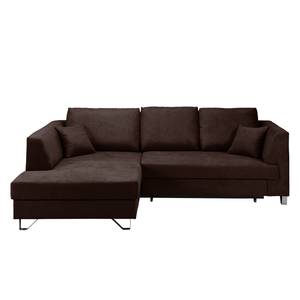 Ecksofa Melstone Webstoff mit Schlaffunktion - Braun - Longchair davorstehend links