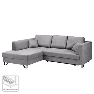 Ecksofa Melstone Webstoff mit Schlaffunktion - Granit - Longchair davorstehend links