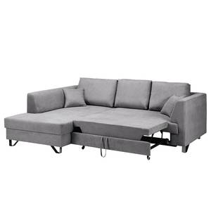 Ecksofa Melstone Webstoff mit Schlaffunktion - Granit - Longchair davorstehend links