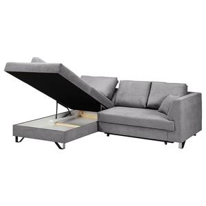 Ecksofa Melstone Webstoff mit Schlaffunktion - Granit - Longchair davorstehend links