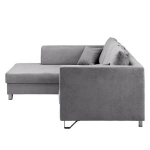 Ecksofa Melstone Webstoff mit Schlaffunktion - Granit - Longchair davorstehend links