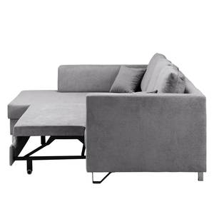 Ecksofa Melstone Webstoff mit Schlaffunktion - Granit - Longchair davorstehend links