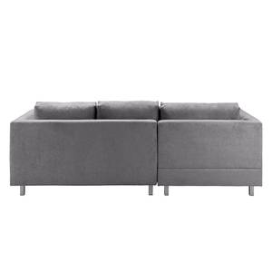 Ecksofa Melstone Webstoff mit Schlaffunktion - Granit - Longchair davorstehend links