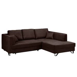 Ecksofa Melstone Webstoff mit Schlaffunktion - Braun - Longchair davorstehend rechts