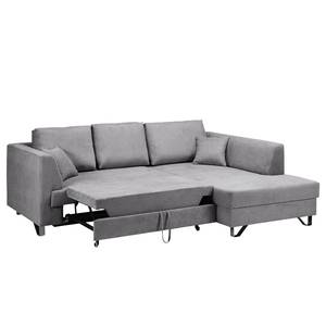 Ecksofa Melstone Webstoff mit Schlaffunktion - Granit - Longchair davorstehend rechts