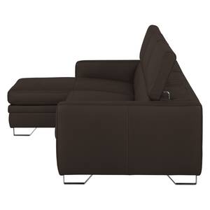 Ecksofa Menfi II Echtleder Echtleder - Dunkelbraun - Longchair davorstehend links