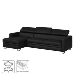 Ecksofa Menfi II Echtleder Schwarz - Longchair davorstehend links