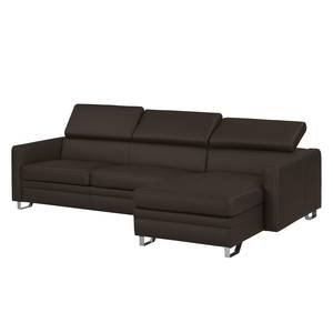 Ecksofa Menfi II Echtleder Echtleder - Dunkelbraun - Longchair davorstehend rechts