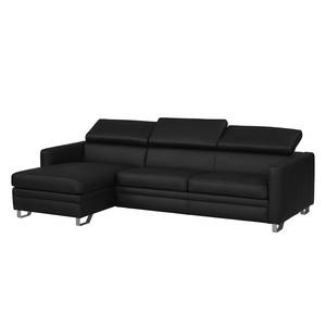 Ecksofa Menfi III echtes Dickleder Schwarz - Longchair davorstehend links