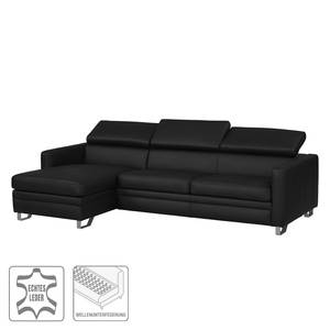 Ecksofa Menfi III echtes Dickleder Schwarz - Longchair davorstehend links