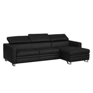 Ecksofa Menfi III echtes Dickleder Schwarz - Longchair davorstehend rechts