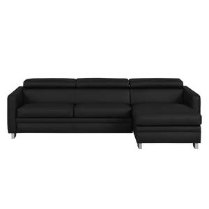 Ecksofa Menfi III echtes Dickleder Schwarz - Longchair davorstehend rechts